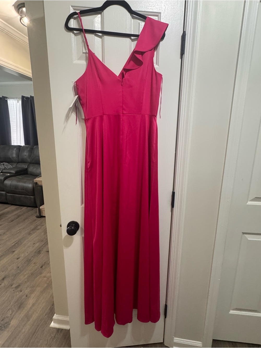 Women’s Fuchsia One-Shoulder Ruffle Maxi Dress